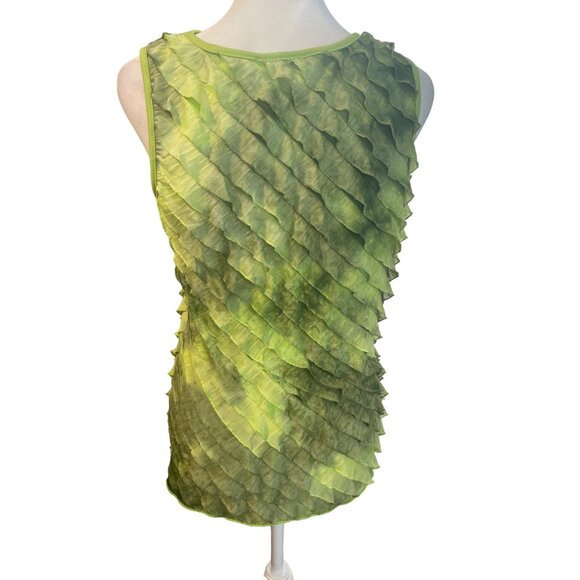 Only Nine Petite Sleeveless Ruffled Blouse Green Textured Striped Size S Top - Picture 2 of 9